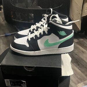Jordan Black and White Sneakers with Mint Green Swoosh